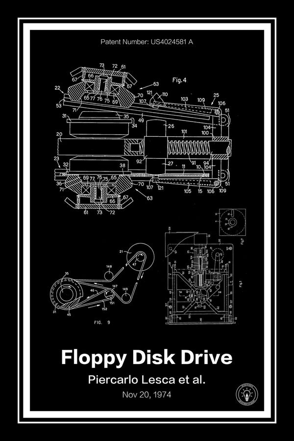 Floppy Disk Drive Patent Print Black - Retro Patents